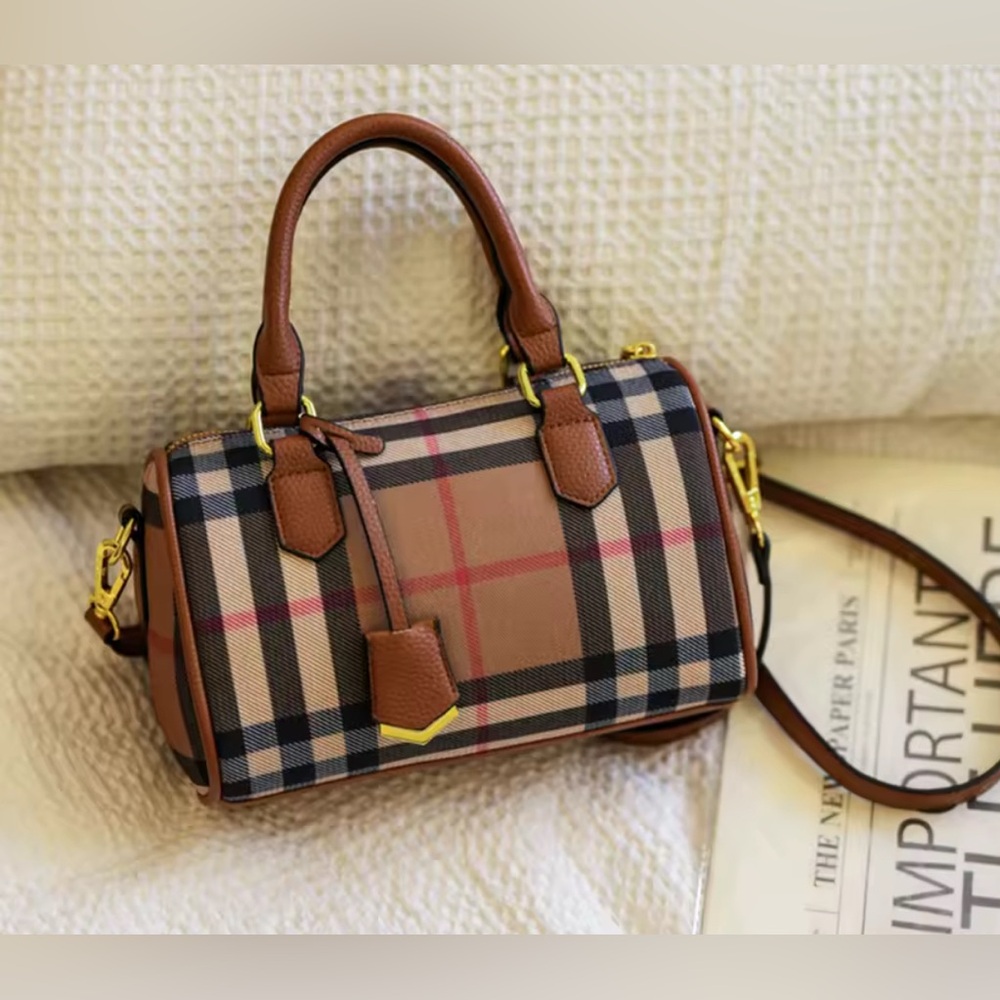 NEW $158 Brit London Preppy Plaid Brown Checkered Women's Bag